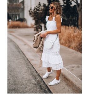 Banana Republic Eyelet Pinafore Dress, White SIZE 6